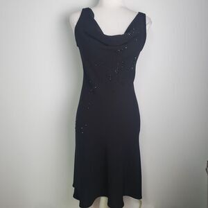 Vintage Y2K Black Beaded Cowl Neck Midi Dress Size 6